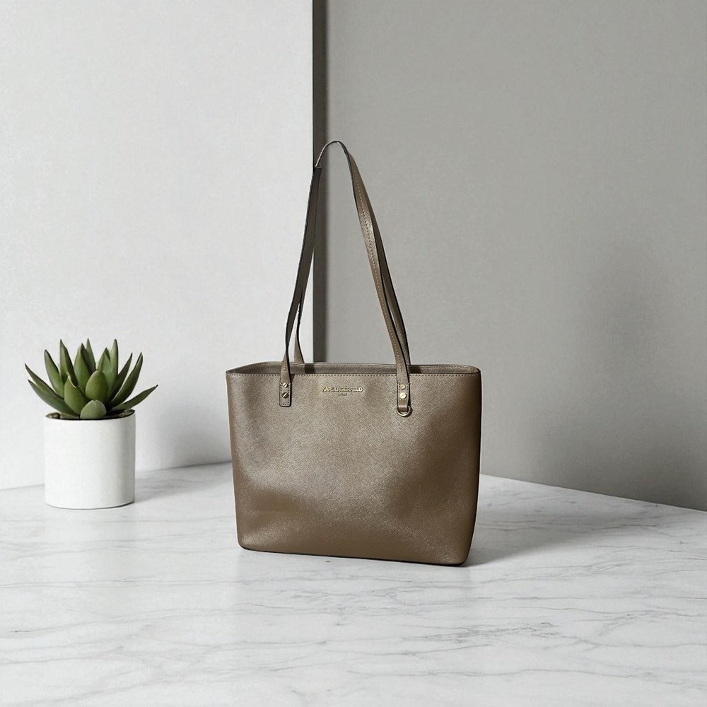 Karl Lagerfeld Paris Tote Bag Purse Handbag Satchel Shopper Carryall Neutral